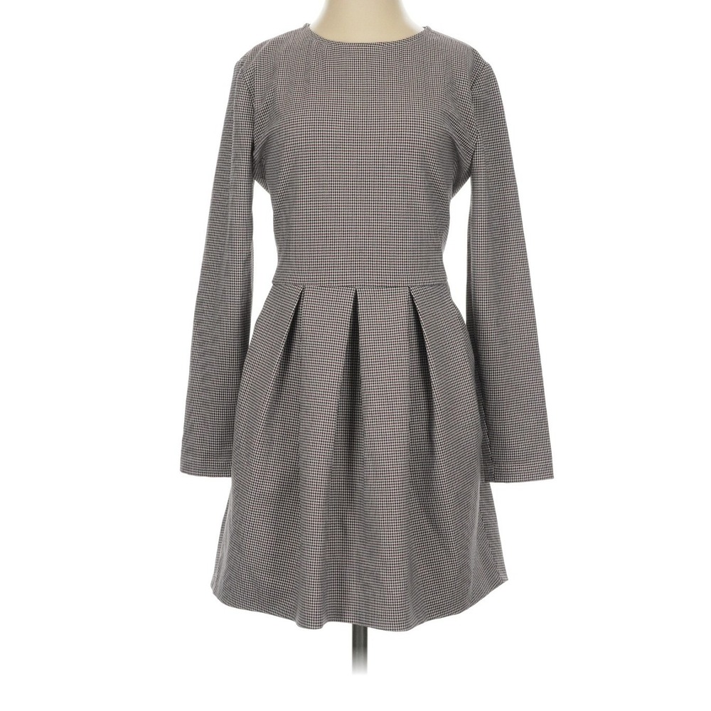 Aritzia Sunday Best Tartine Pleated Dress Gray Houndstooth Fit&Flare Long Sleeve - Picture 1 of 10